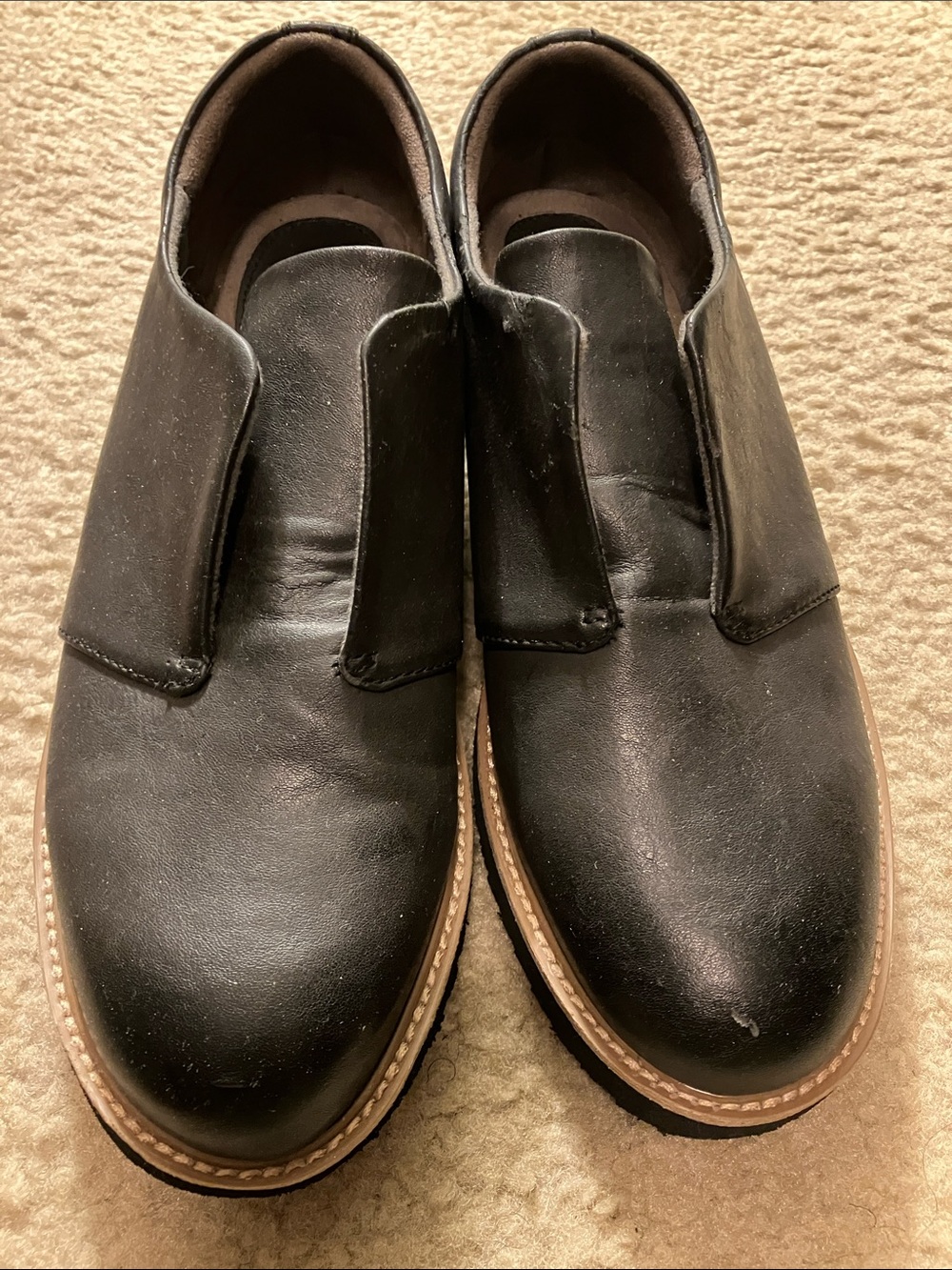 Women's Black  Slip-On Loafers with Contrasting Tan Welt